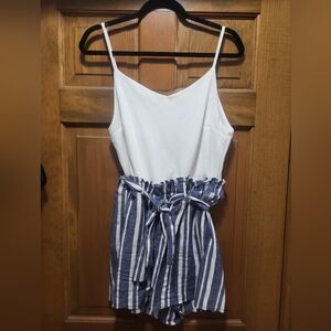 Blue Rain White Top with Blue Striped Bottom Jumpsuit